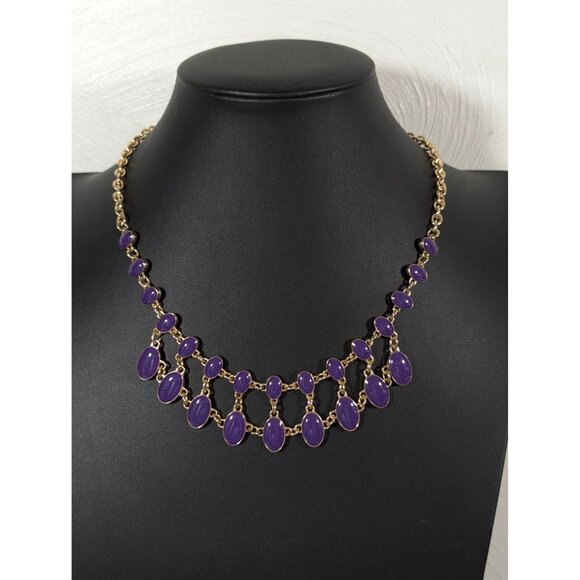 Charming Charlie Reversable Necklace Yellow Purple Enamel Statement Gold Tone 20 - Picture 2 of 8